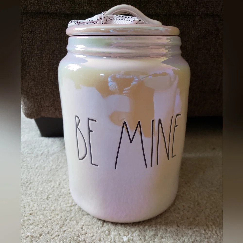 Rae Dunn Valentines canister BE MINE irridescent pink NEW